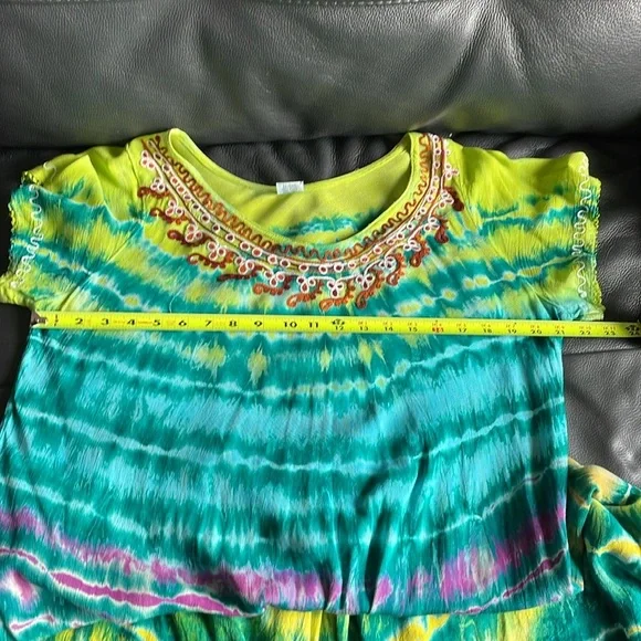 Wine’s Tie-Dye Summer Dress Short Sleeves Embroidered Size OS - Picture 13 of 13
